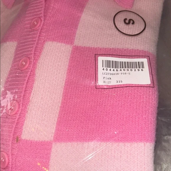 Pink Checkered Drop Shoulder Collared Sweater size Small - Picture 4 of 8